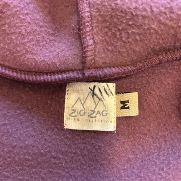 Zig Zag Asian Collection Purple Fleece Hooded Wrap Jacket Women's Medium Nepal - Picture 6 of 14